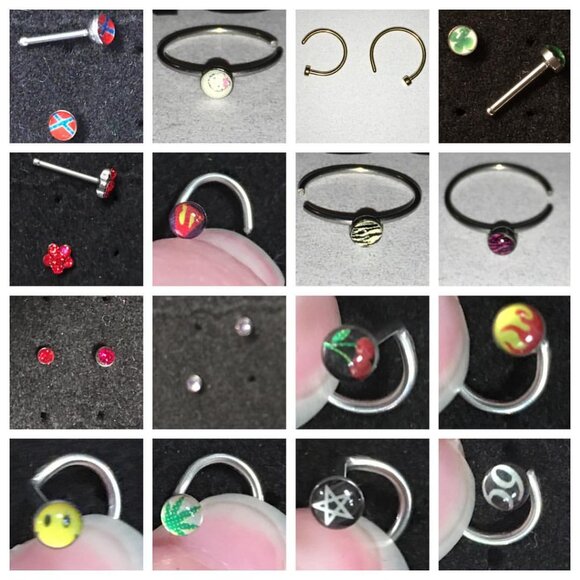 White with Green Pot Leaf 18 Gauge C-shaped Nose Ring - Picture 5 of 5